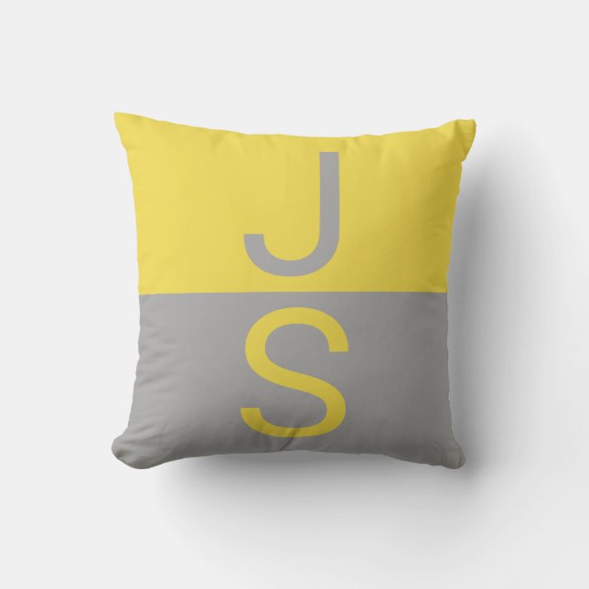 Coussin Yellow & Grey Modern Initials monogram (Recto)