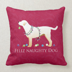 Coussin Yellow Lab Christmas Feliz Naughty Chien