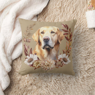 Coussin Yellow Labrador Retriever Dog Automne Wreath