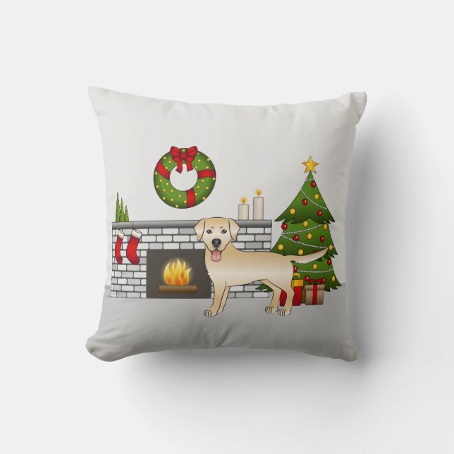 Coussin Yellow Labrador Retriever - Salle de Noël festive (Recto)