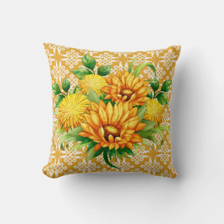Coussin  Yellow Lattice With Bouquet 
