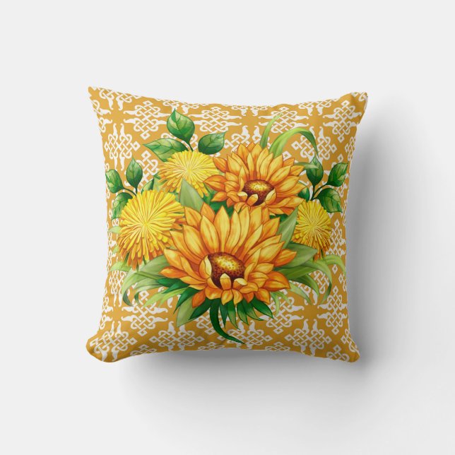 Coussin  Yellow Lattice With Bouquet  (Recto)