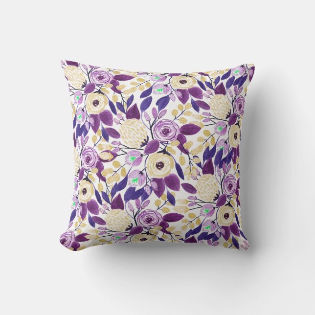 Coussin Yellow Purple Floral Bouquet Watercolor (Recto)