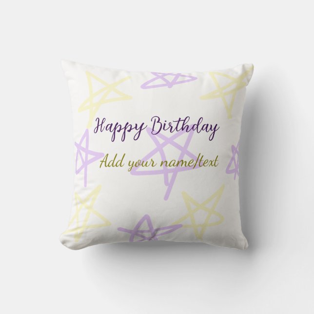 Coussin Yellow purple  happy birthday add name text simple (Recto)