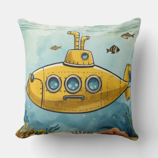 Coussin Yellow Submarine Pillow Sea Nautical Illustration