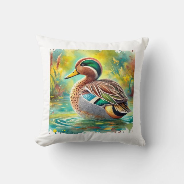 Coussin Yellowbilled teal 050824AREF143 - Watercolor (Recto)
