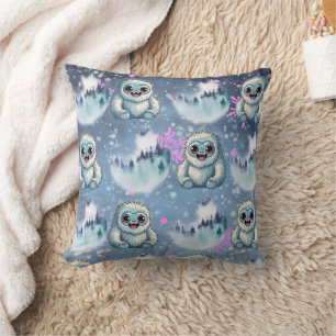 Coussin Yeti assis Kawaii Snowflakes Motif