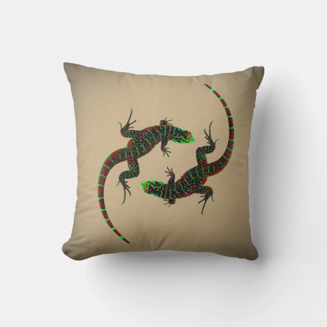 Coussin Yin Yang Lizards Brown (Recto)