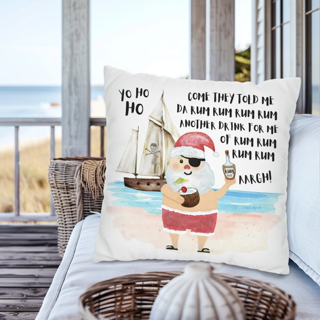 Coussin Yo Ho Ho Pirate Père Noël Rum Christmas (Créateur téléchargé)