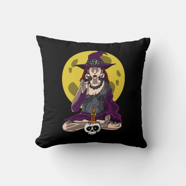 Coussin Yoga Witch Méditation Zen Namaste Halloween (Recto)