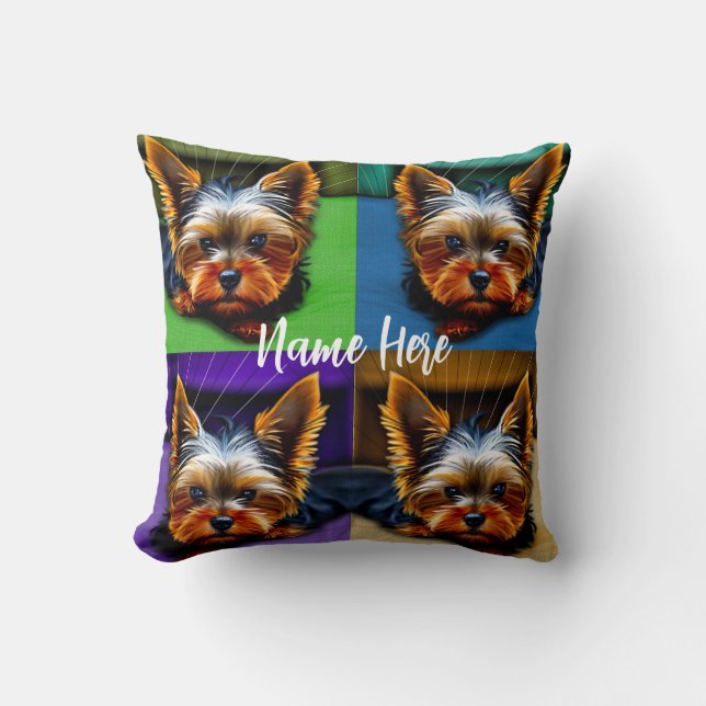 Coussin Yorkie 2 côté Yorkie avec nom (Recto)
