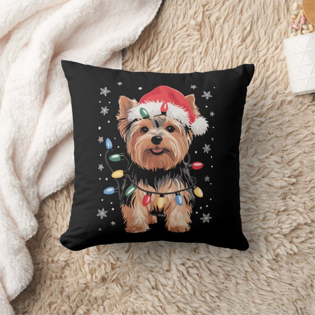 Coussin Yorkie Christmas Chien Long Noël Cadeau (Couverture)