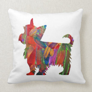 Coussin Yorkie multicolore Peint Chien Silhouette