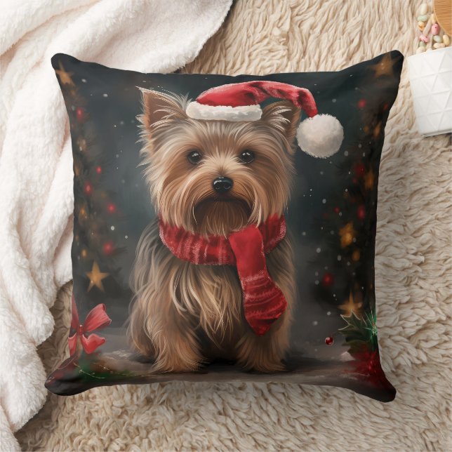 Coussin Yorkshire Terrier Dog dans la neige Noël (Couverture)