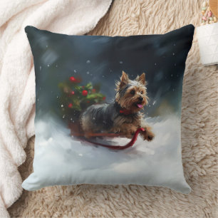 Coussin Yorkshire Terrier Noël neige hiver