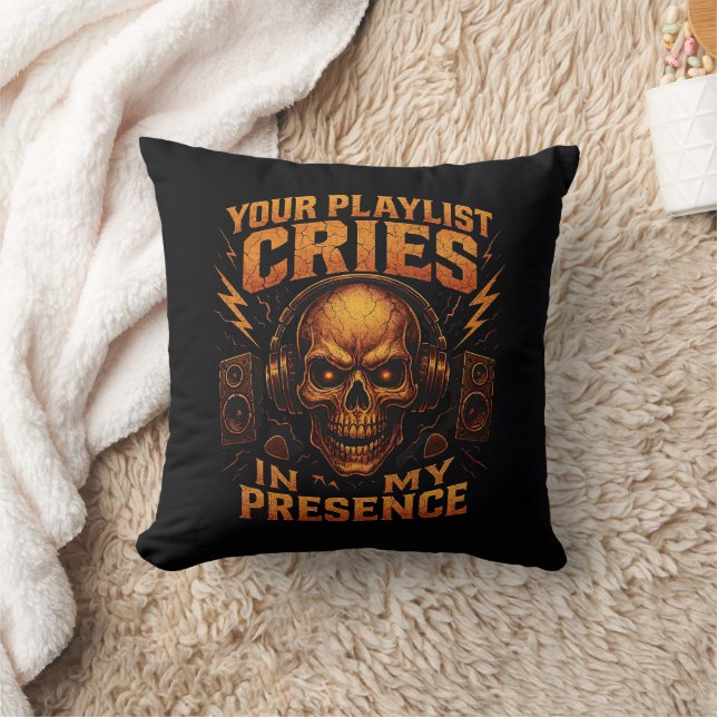 Coussin Your Playlist Cries Skull Headphone Music (Couverture)