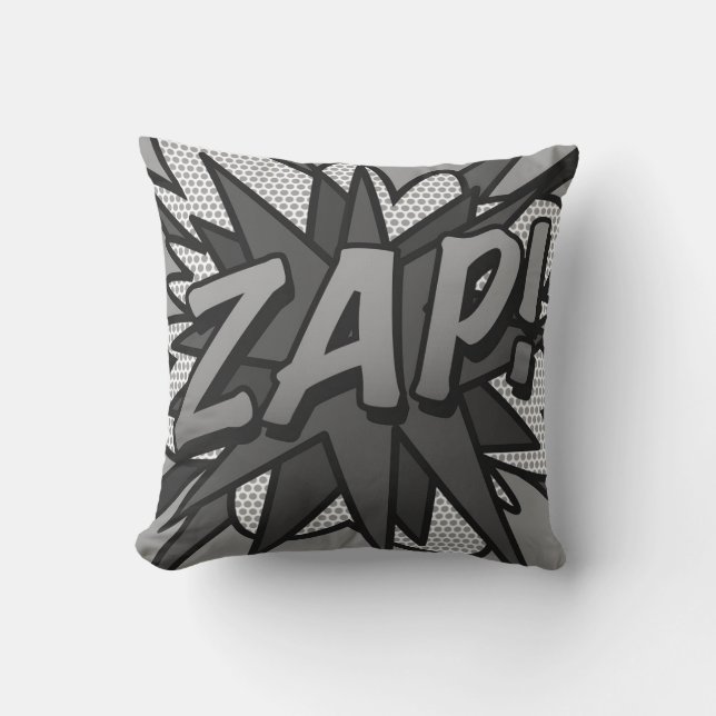 Coussin ZAP noir et blanc POW Fun Retro Comic Book (Recto)