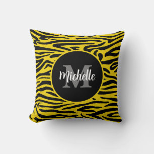 Coussin Zebra Animal Skin Moderne Monogramme Nom du script