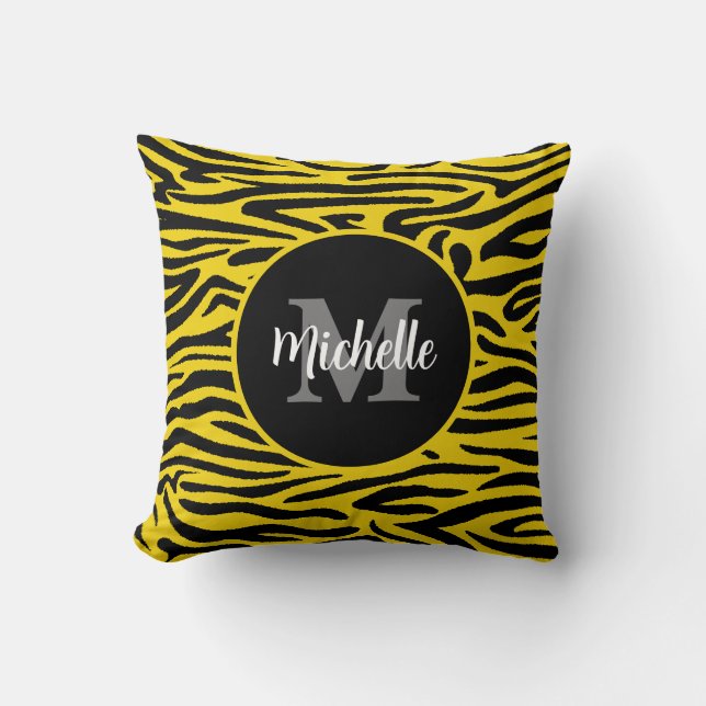 Coussin Zebra Animal Skin Moderne Monogramme Nom du script (Recto)