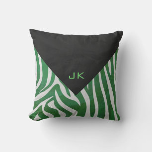 Coussin Zebra Monogramme Vert et Blanc Impression