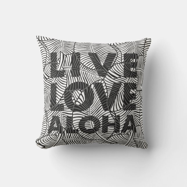 Coussin Zebra Palm Aloha Hawaiian Tropical Noir et Blanc (Recto)