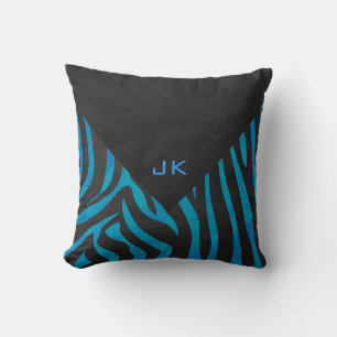 Coussin Zèbre noir et bleu avec Monogramme