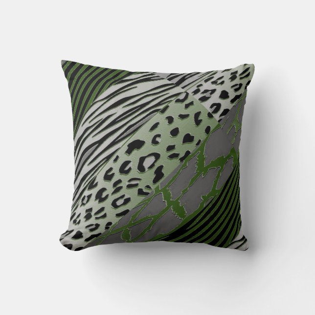Coussin Zèbre Noir Et Moss Animal Imprimé (Recto)