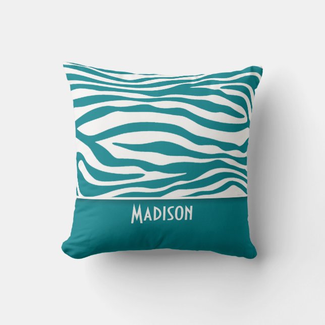 Coussin Zèbre Turquoise foncé - Grandes bandes; Personnali (Recto)