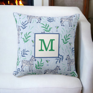 Coussin Zèbres Classiques Prépa et Monogramme Bleu Martini