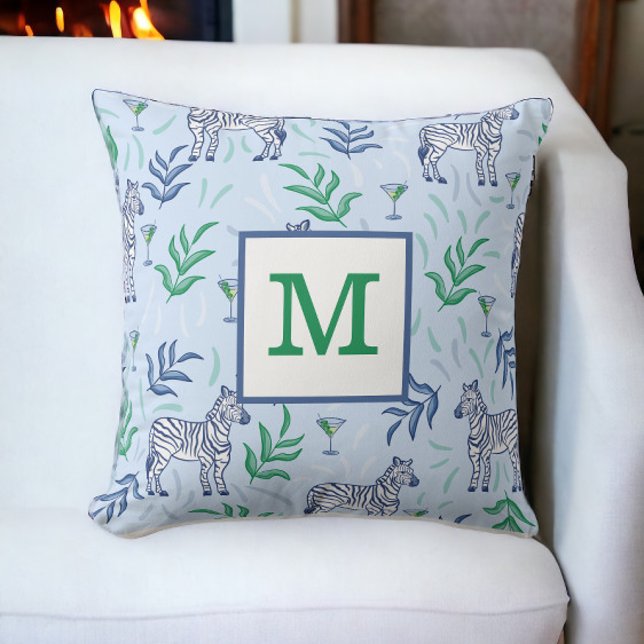 Coussin Zèbres Préclassiques et Martini Bleu Monogramme  (Créateur téléchargé)