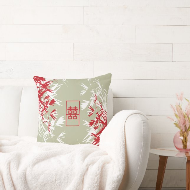 Coussin Zen Red Moss Bamboo Feuille Moderne Double Bonheur (Canapé)