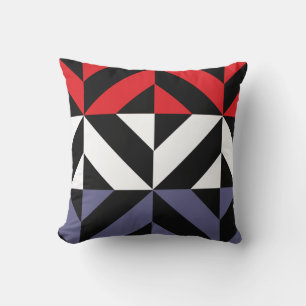 Coussin ZigZag géométrique rouge blanc et bleu