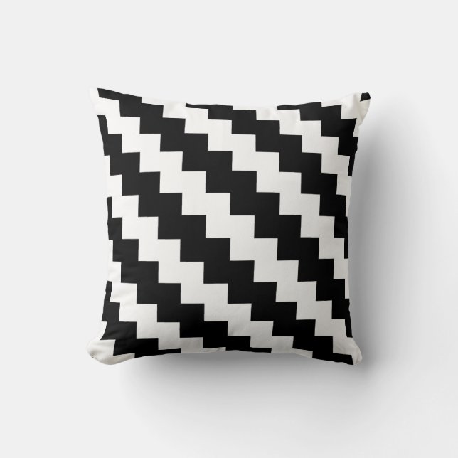 Coussin Zigzag moderne en noir et blanc (Recto)