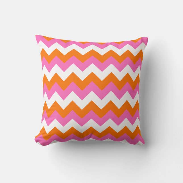 Coussin Zigzag rose blanc et orange (Recto)