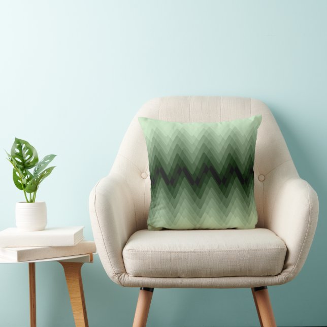 Coussin Zigzag vert foncé et menthe. lancer l'oreiller (Chaise)