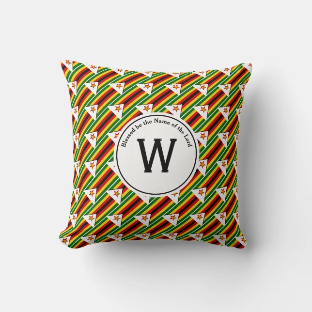 Coussin ZIMBABWE DRAPEAU Personnalisé Monogramme Bible Zim (Recto)