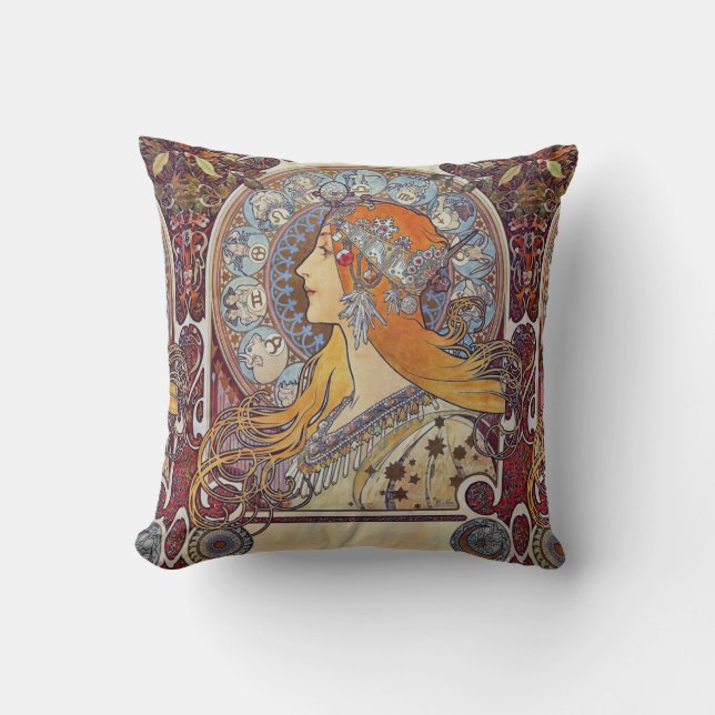 Coussin Zodiac et son art Tiara Alphonse Mucha (Recto)