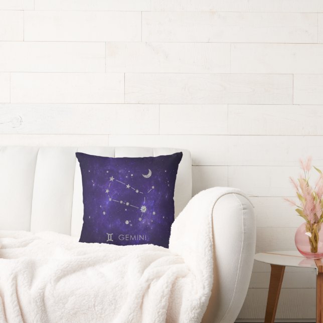 Coussin Zodiac Purple Gemini | Horoscope d'astrologie cosm (Canapé)