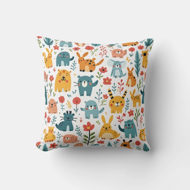 coussins coussin de couleur beige avec animaux (Recto)