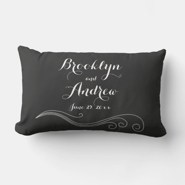 Coussins de Mariage noir blanc monogramme sur mesu (Recto)