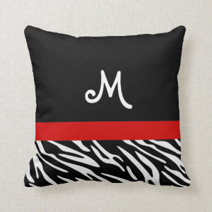 Coussins de monogramme à la mode noir et rouge zèb