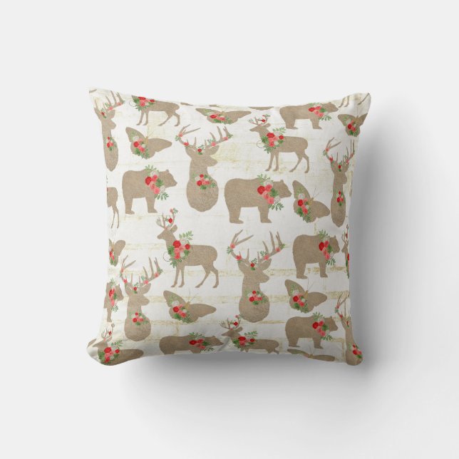 Coussins de Noël de l'ours rustique, du cerf et du (Recto)