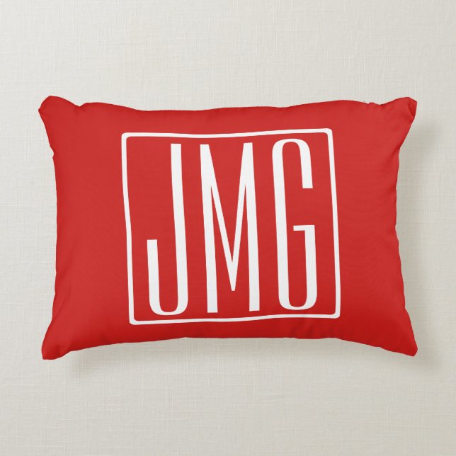 Coussins Décoratifs 3 Initiales Monogramme | Rouge et blanc (ou couleu (Devant)