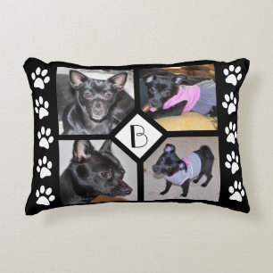 Coussins Décoratifs 4 noir Pawprints d'initiale de chien du collage  