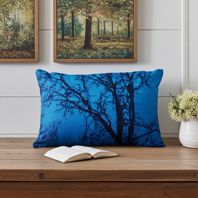 Coussins Décoratifs À Travers Le Verre, Arbre de pleurs Bleu Mur Abstr (Créateur téléchargé)