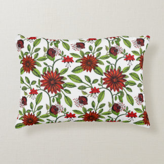 Coussins Décoratifs abstract red flowers and green leaves on white bac