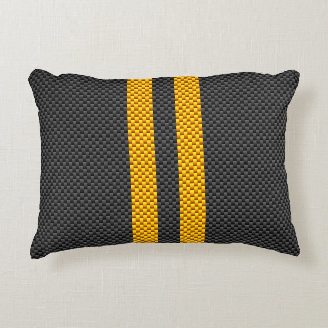 Coussins Décoratifs Accent Yellow Racing Stripes Carbon Fiber Style (Devant)