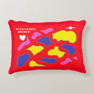 Coussins Décoratifs Accueil Message heureux rouge avec motifs