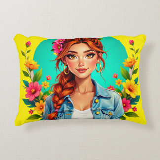 Coussins Décoratifs Ado fille esthétique - Portrait de dessin floral