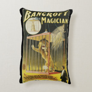 Coussins Décoratifs Affiche Magique Vintage, Magicien Bancroft et Lion